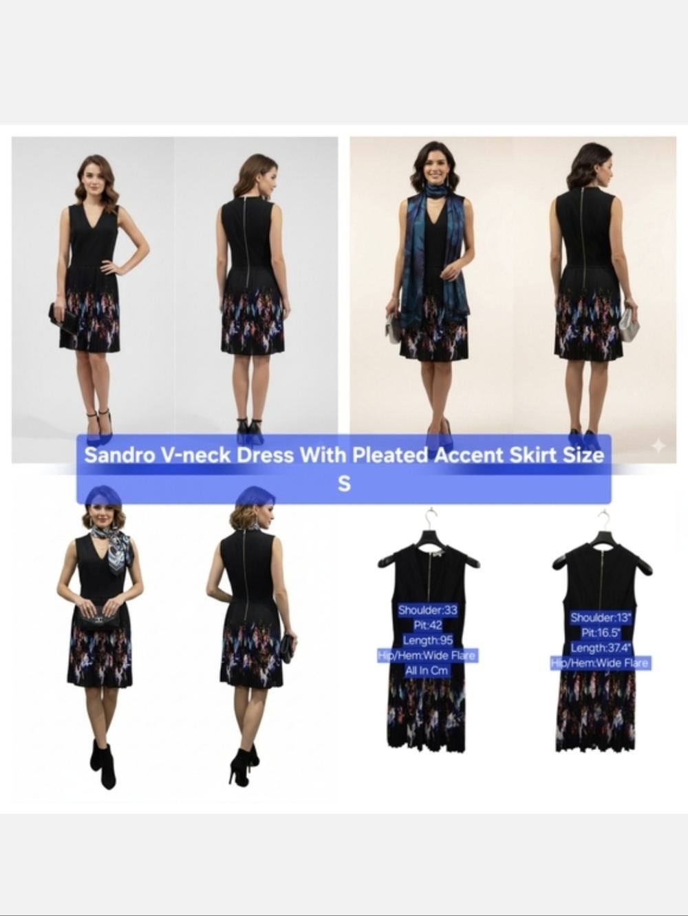 Sandro V-neck Dress With Pleated Accent Skirt Size S